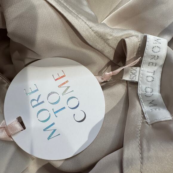 Revolve Beige One Shoulder Satin Wrap Top XXS Romantic Chic More to Come $68 NEW - Picture 9 of 10